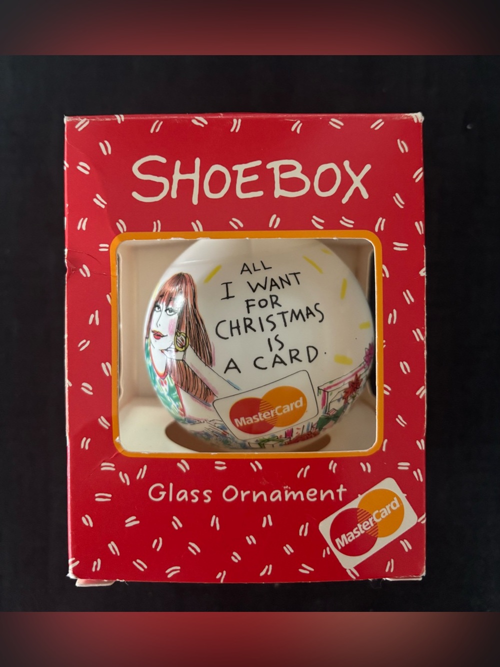 Hallmark Red and White Shoebox Ornament with Mastercard Accent 1992